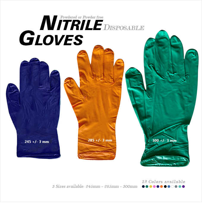 Nitrile Disposable Gloves - Indigo - Orange - Dark Green